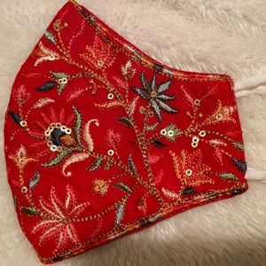 Hand  embroidered pure linen face mask- RedMachine washable and reusable